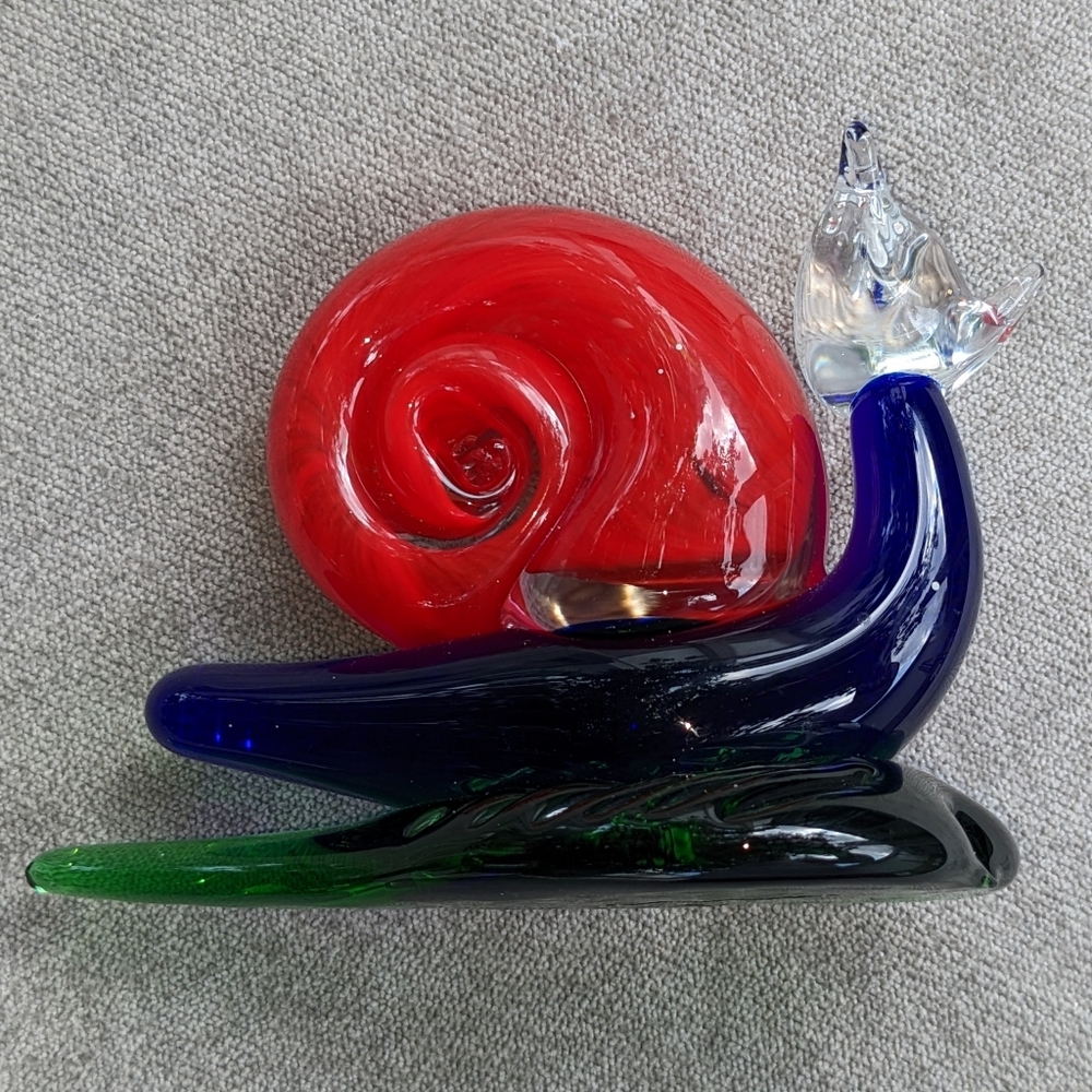 Vintage Handblown Nuvo Art Glass Figurine Red Blue Green Sea Snail EUC Cottage
